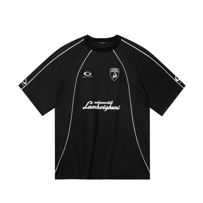 EPICURUS 2025夏季速干黑白色嵌条俱乐部徽章短袖T恤运动体育上衣