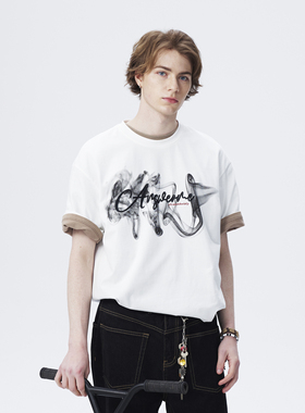 ANSWER ME 2025夏季国潮字母印花短袖T恤圆领复古宽松百搭休闲衣