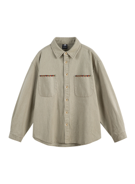 mayuEnjoy 秋季痞帅水洗做旧刺绣长袖衬衫复古宽松百搭潮牌外套