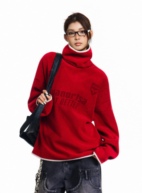 N-52TRW 美式潮牌高领卫衣2025冬季加厚保暖设计感重磅印花打底衫