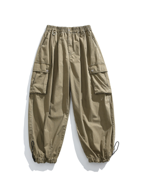 mayuEnjoy 春秋美式复古重磅水洗机能口袋抽绳束脚宽松阔腿工装裤