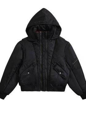 EPICURUS 2025冬季小众立领连帽门襟双拉链大廓形空军飞行员夹克