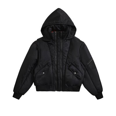 EPICURUS 2025冬季小众立领连帽门襟双拉链大廓形空军飞行员夹克