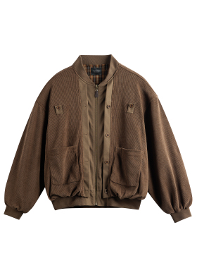 mayuEnjoy 美式复古假两件拼接工装夹克宽松设计感棒球领百搭外套