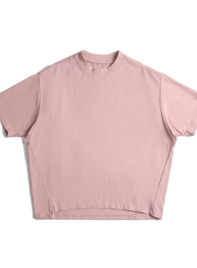 WHSDDY3 夏季纯色拼接圆领短袖T恤美式复古宽松休闲百搭情侣上衣