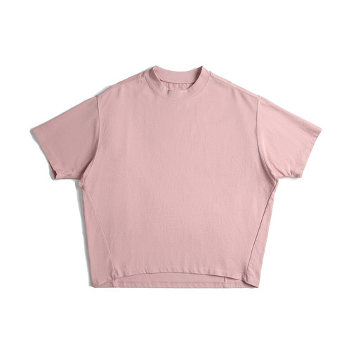 WHSDDY3 夏季纯色拼接圆领短袖T恤美式复古宽松休闲百搭情侣上衣