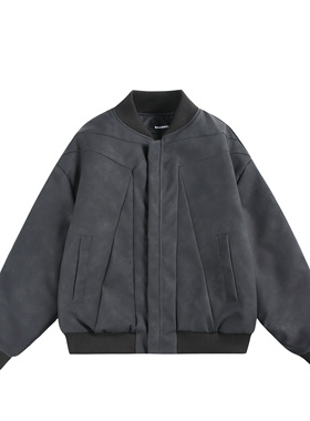 MAOQIAOYI 冬季复古百搭情侣PU皮棒球棉服立领中性风保暖拼接外套