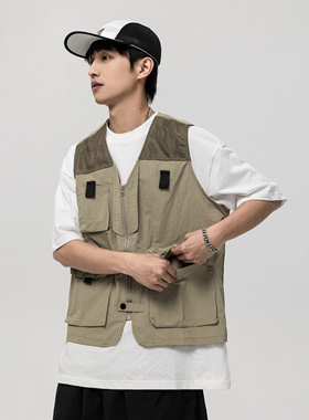 ABOOXCAO 夏季新款三色户外V领工装马甲日系简约山系机能透气背心