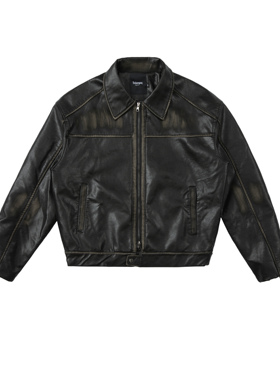 EPICURUS 美式街头痞帅百搭短款外套水洗做旧手工擦色PU皮衣夹克