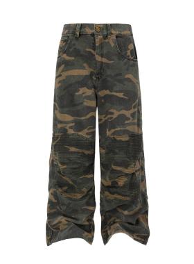 NICE3RULE 美式复古水洗休闲军事风迷彩裤宽松休闲直筒做旧阔腿裤