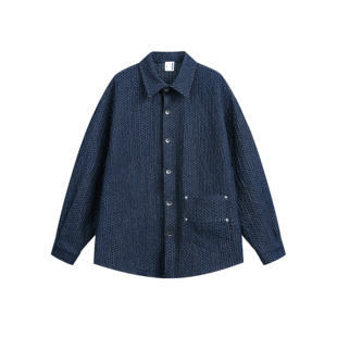 DEVILRAY 秋季休闲慵懒风复古肌理感棋盘格粗牛仔休闲中性衬衫