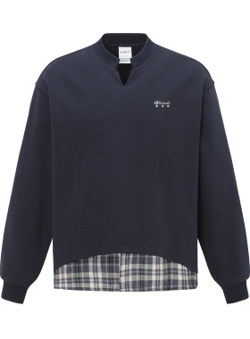 BLAZECLO 2025秋季新款V领假两件拼接格子潮牌卫衣百搭休闲外套