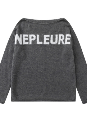 NEPLEURE 美式街头一字肩针织露肩低领毛衣慵懒休闲宽松百搭上衣