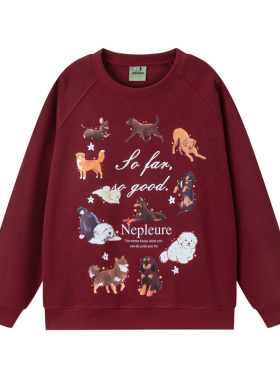 NEPLEURE 2025秋季新款卡通小狗印花卫衣复古趣味宽松休闲外套