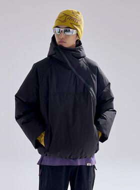 UNDREST 2024冬季小众设计感斜襟拉链户外连帽棉衣加厚休闲面包服