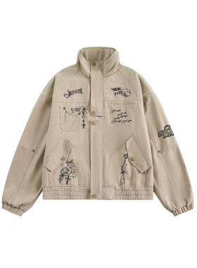 NEPLEURE  2025春季新品美式休闲小众趣味印花夹克多口袋夹克