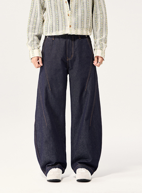 BLACK ARMADA 秋季复古原色廓形弯刀裤直筒宽松休闲设计感香蕉裤