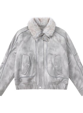 NEPLEURE 美式复古解构拼接毛领棉衣冬季宽松加厚保暖情侣外套