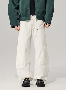 BLACK ARMADA 2025秋季设计感纯棉休闲裤美式铆钉宽松弯刀直筒裤