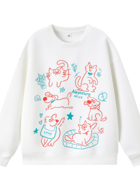 NEPLEURE 2025春秋新款休闲上衣美式复古卡通动物印花休闲卫衣