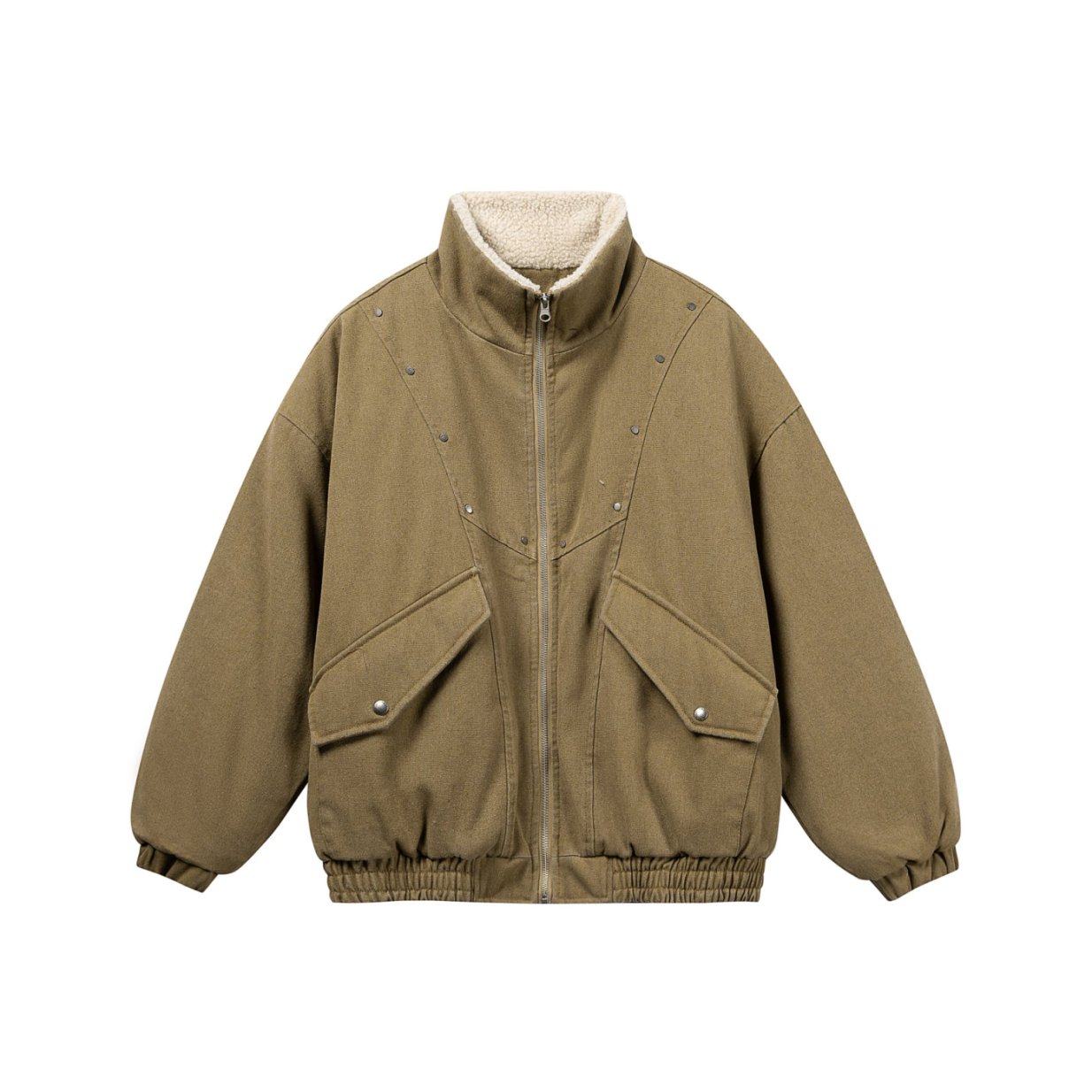 mayuEnjoy 2025冬季新款羊羔绒立领拼接棉衣美式加厚保暖口袋外套