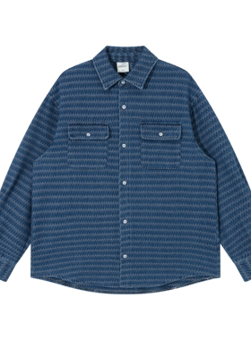 BSAPA 秋冬新款保暖宽松提花民族风牛仔衬衫日系潮流百搭休闲外套