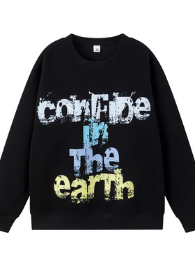 NEPLEURE 2025秋季新款复古字母印花圆领卫衣慵懒休闲情侣上衣