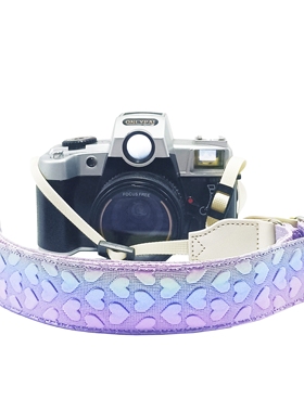镭射立体紫爱心皮相机单反微单数码挂脖斜挎通用背带拍立得紫色