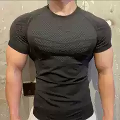 Summer New Superhero Men's Sports Fitness Slim Fit Seamless High-Elastic Round Neck Short-Sleeved Men's T-Shirt