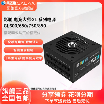 影驰电竞大师GL600W/850W全模组金牌ATX3.0额定750W台式主机电源