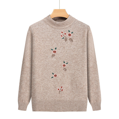 包芯纱中年女装衫老年新款套头衫