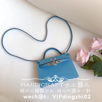 纯手工mini凯莉包二代北方蓝