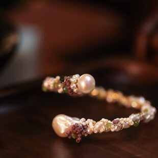 光的诗人 陌上芊原创天然巴洛克珍珠手镯小众设计开口手圈女