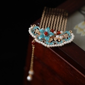 发梳插梳流苏短发半扎发饰品古风花朵发簪日常通勤烧蓝簪子