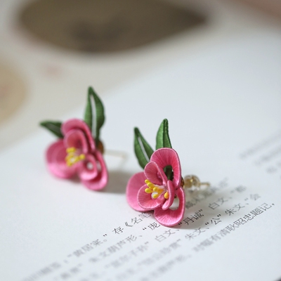 耳饰女高级感玄学旺财耳钉独特绝美2025耳饰粉色花朵缠花耳环非遗