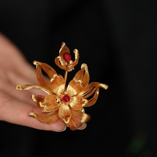 复古优雅古典风格 金色花朵胸针新中式 胸花显气质旗袍配饰别针