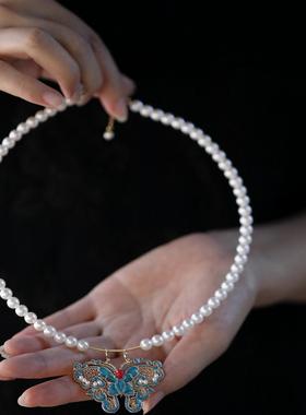 新中式高级感珍珠软璎珞流苏蝴蝶项圈马面裙早秋新中式穿搭配饰