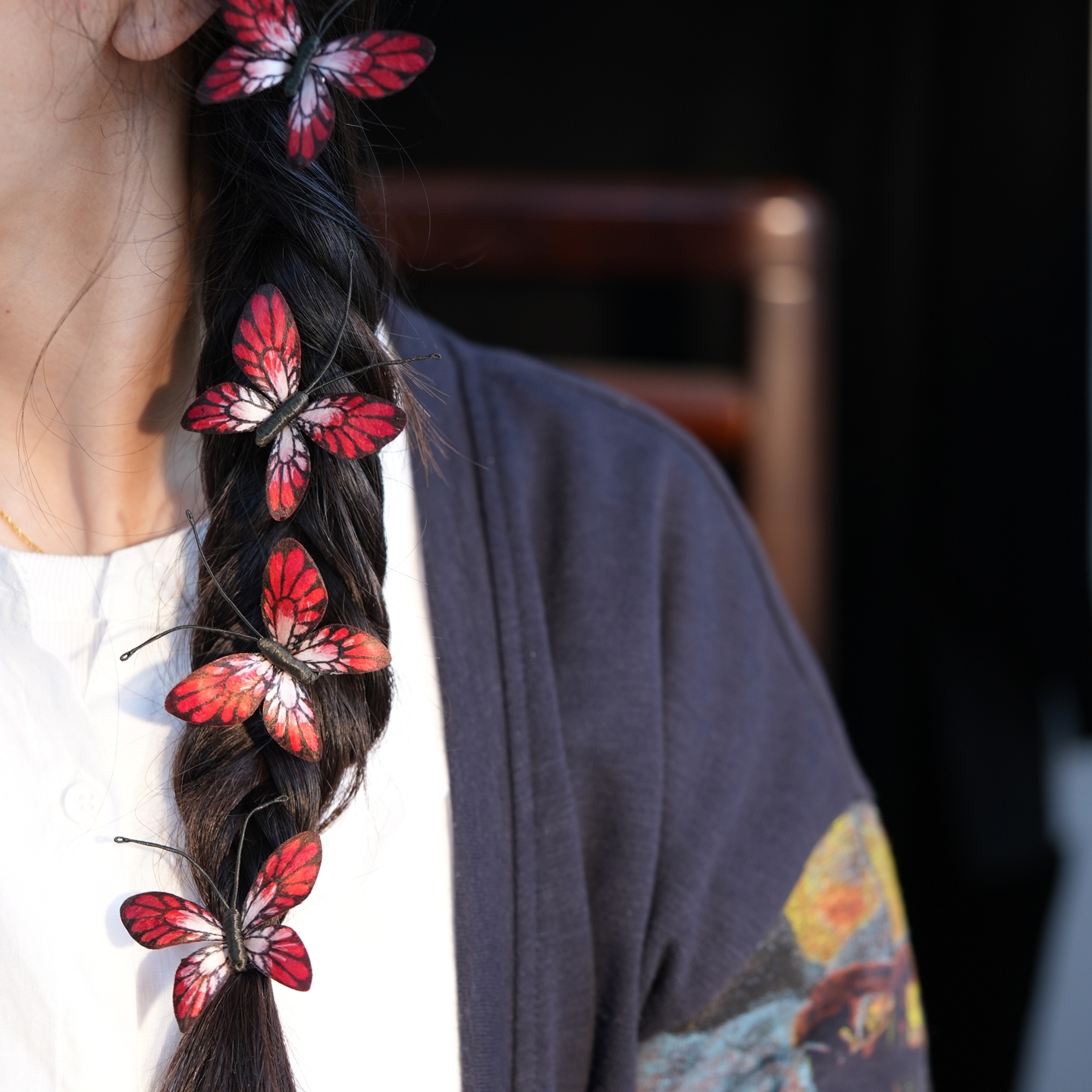 新中式头饰非遗绒花红色蝴蝶发夹低丸子头旗袍配敬酒服簪子秋季