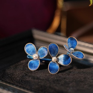 非遗绒花蓝色发夹新中式国风小众高级个性独特时尚百搭日常边夹