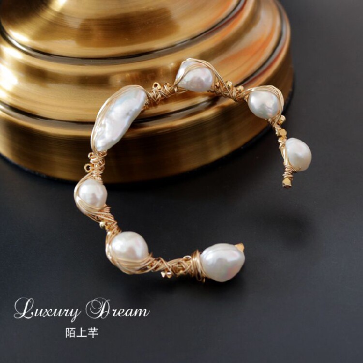 原创设计 巴洛克珍珠手镯开口女 简约 个性手链首饰 流行饰品