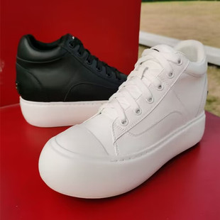 2025万增百丽8.5cm厚底内增高真皮休闲小白鞋松糕单鞋女YF265WTC