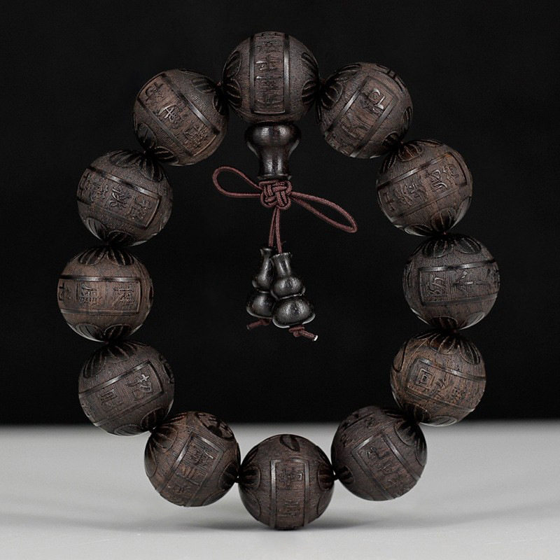 黑檀木2.0*12颗手串雕刻十二生肖等佛珠手链男女多种款式六字箴言