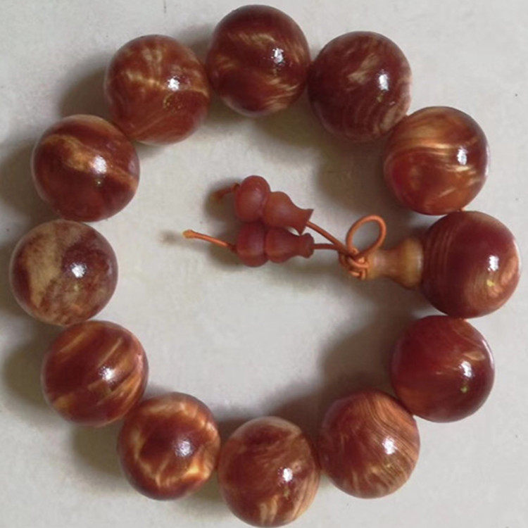 明子手串男20明丁佛珠东北琥珀木满油沉香老料小叶紫檀木质手链