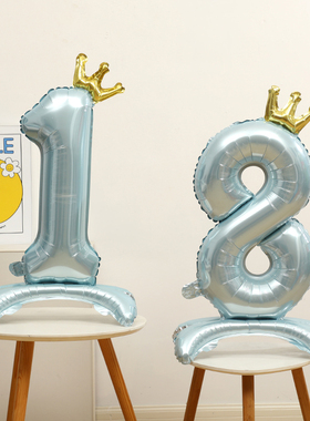 32寸蓝色数字铝膜气球宝宝儿童生日装饰场景布置男女孩周岁拍照品