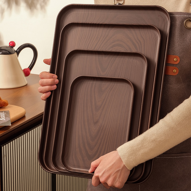 加厚摔不烂托盘仿木纹长方形家用