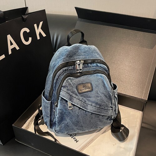 轻便逛街小背包牛仔布旅游双肩包