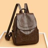 双肩包女2025新款 百搭复古软皮包简约时尚 背包大容量休闲女士书包