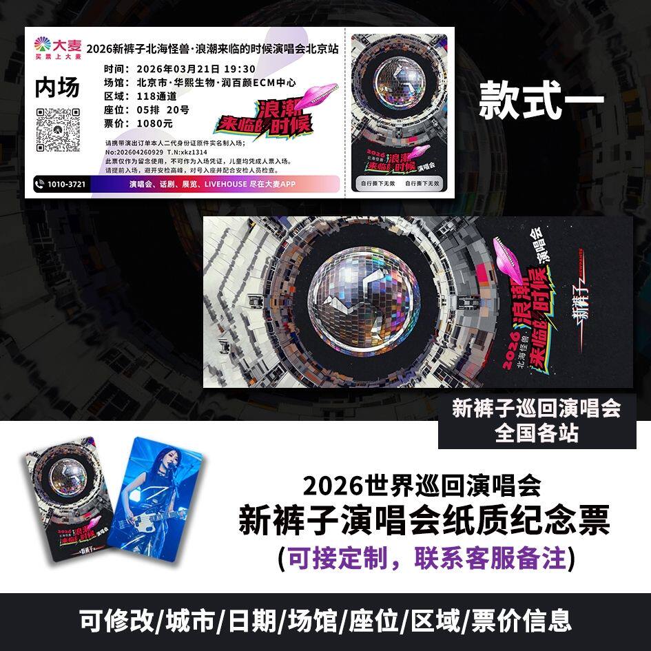 【专属纪念】新裤子北京站演唱会自印大麦猫眼票根各站可定制图片