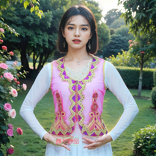 新疆维吾尔族民族表演舞蹈服饰春夏装服装舞台服装短款纱马甲女装