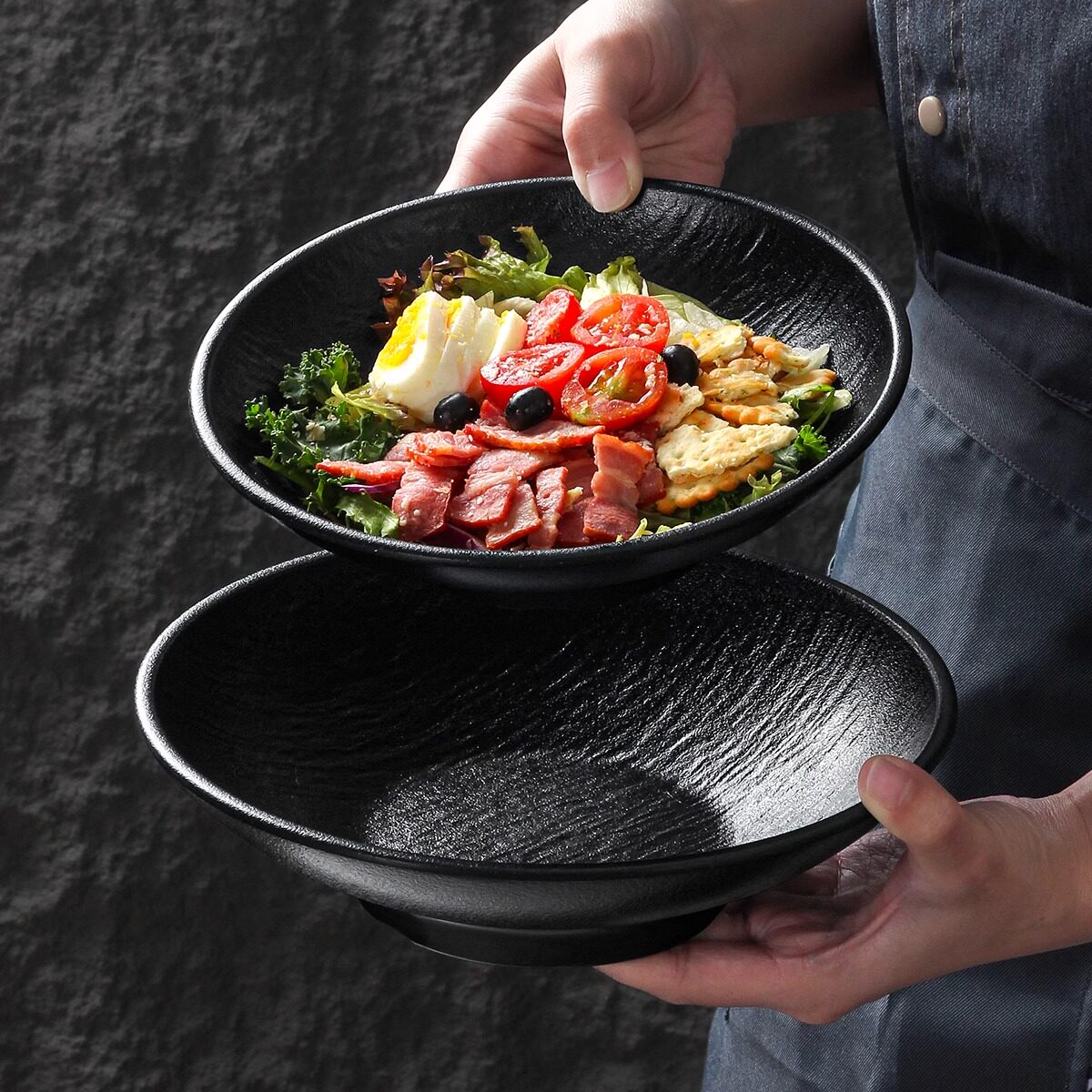 祥源美密胺餐具大碗商用西式料理简约浮雕浅碗西餐轻食冷菜沙拉碗